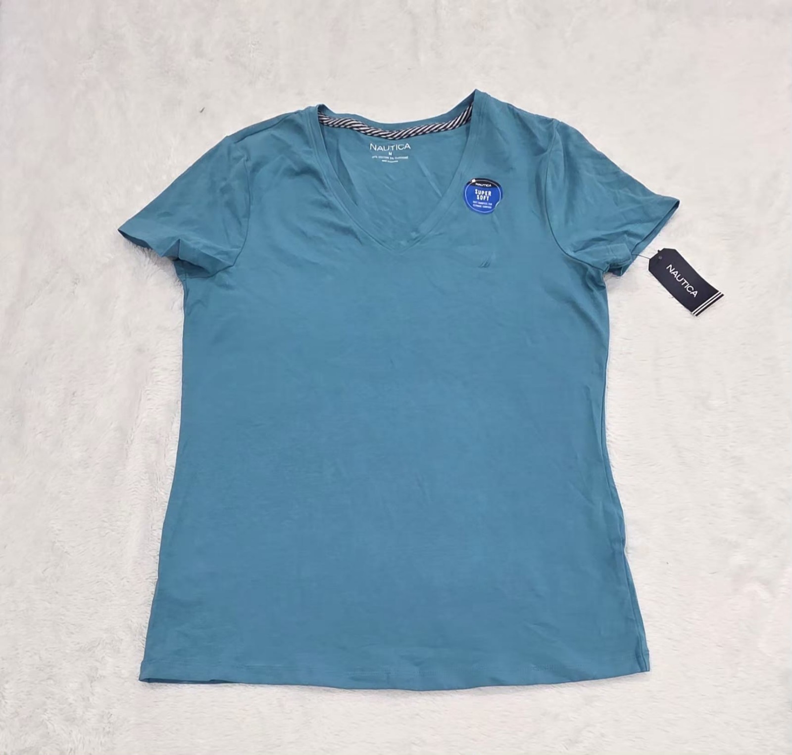 Nautica Mens Blue V-Neck Pullover Short Sleeve Shirt Size M NWT