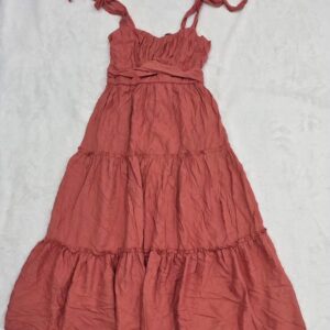 Trixxi Womens Rust Tiered Dress Bow Strap Smocked Size S NWT