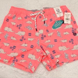 Party Pants Mens Coral Whale Print Swim Trunks Drawstring Size M NWT