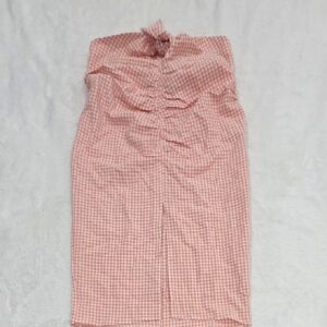 MNG Womens Pink White Gingham Ruched Front Slit Bow Skirt Size M NWT