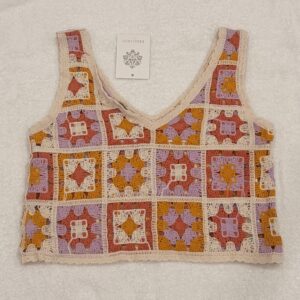 Rebellion Womens Crochet Multicolor Square V-Neck Crop Top Size S NWT