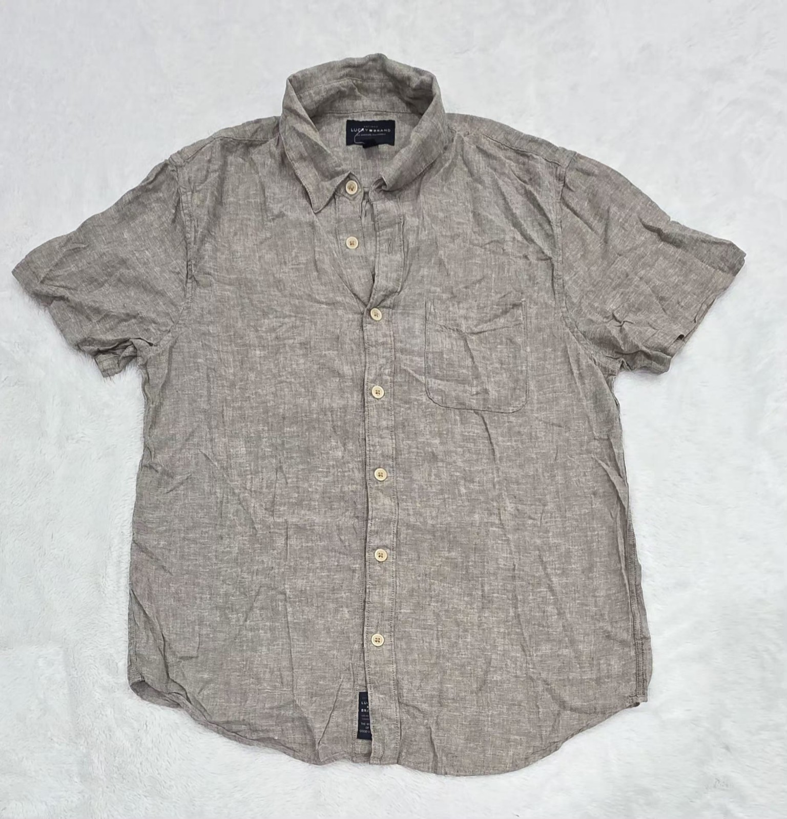 Lucky Brand Mens Gray Linen Blend Short Sleeve Button Up Shirt Size M NWT