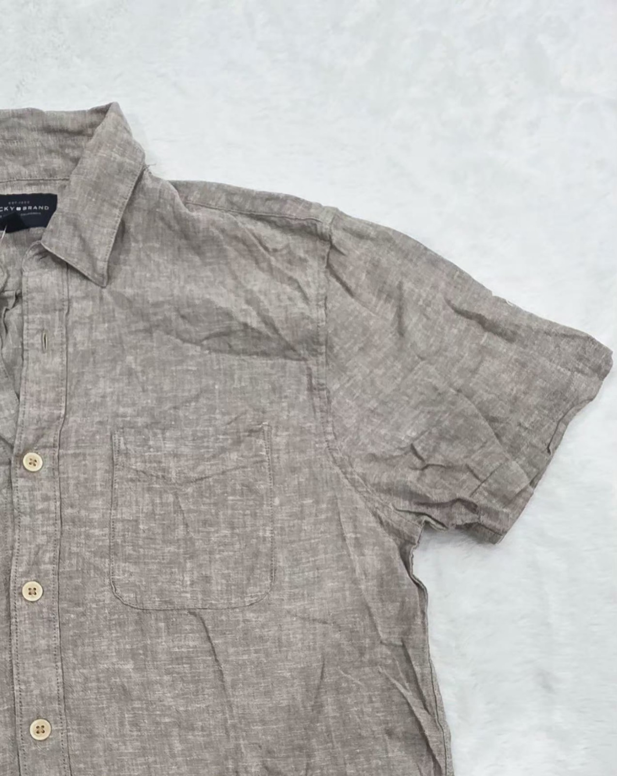 Lucky Brand Mens Gray Linen Blend Short Sleeve Button Up Shirt Size M NWT - Image 3