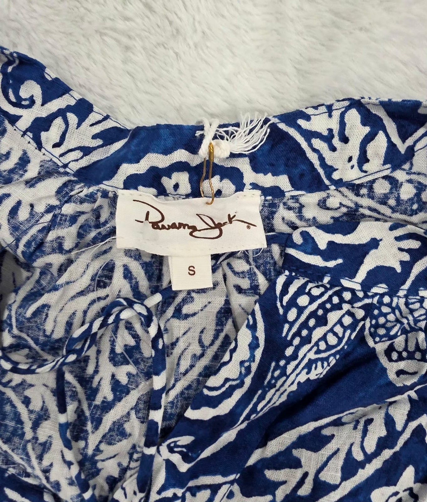 Ranna Gill Womens Blue White Paisley Floral Linen Blend Blouse Size S NWT - Image 3