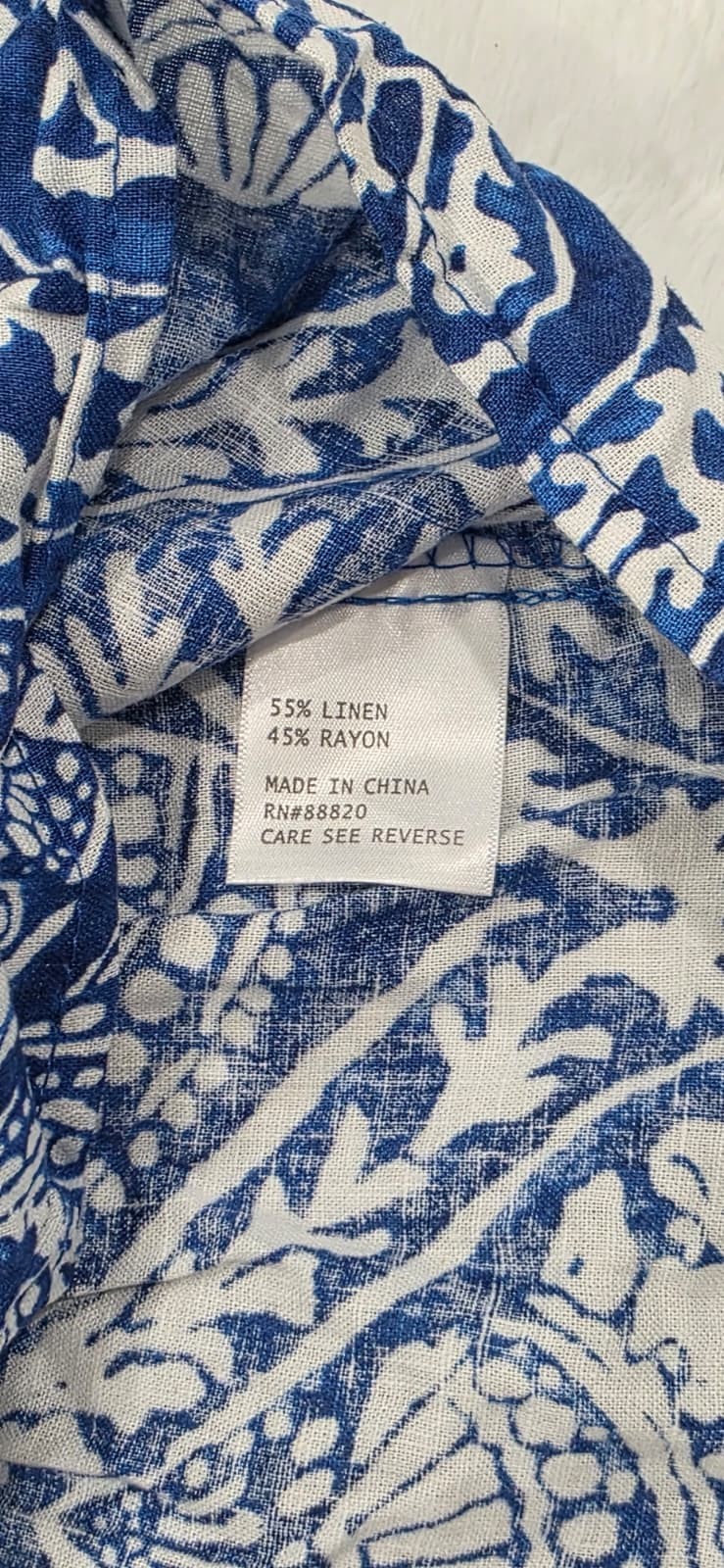 Ranna Gill Womens Blue White Paisley Floral Linen Blend Blouse Size S NWT - Image 4