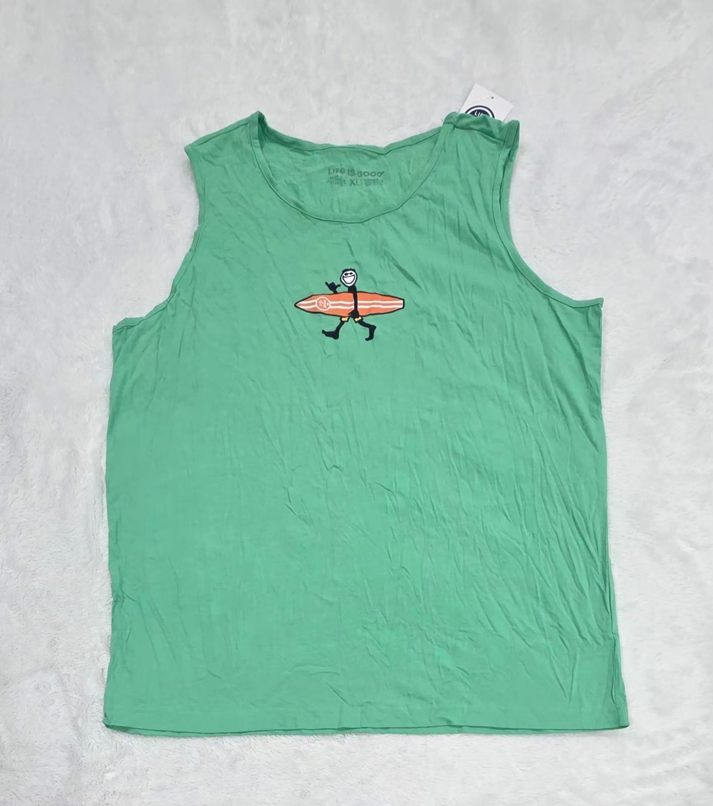 Life is Good Mens Green Surfer Graphic Sleeveless Cotton Tank Top Size XL NWT