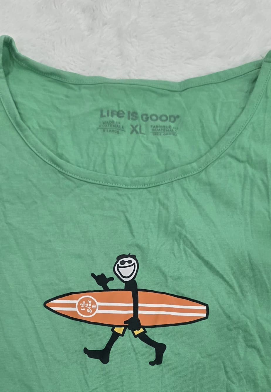 Life is Good Mens Green Surfer Graphic Sleeveless Cotton Tank Top Size XL NWT - Image 3