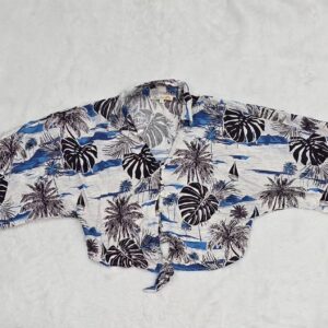 C&C California Womens Tropical Palm Linen Blend Button Up Shirt Size S NWT