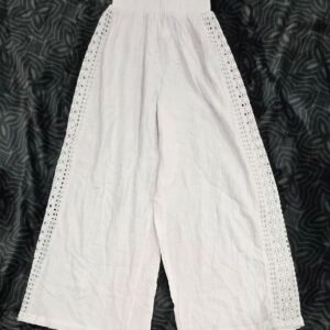 Michelle Lubs Womens White Cotton Wide Leg Lace Trim Pants Size M NWT