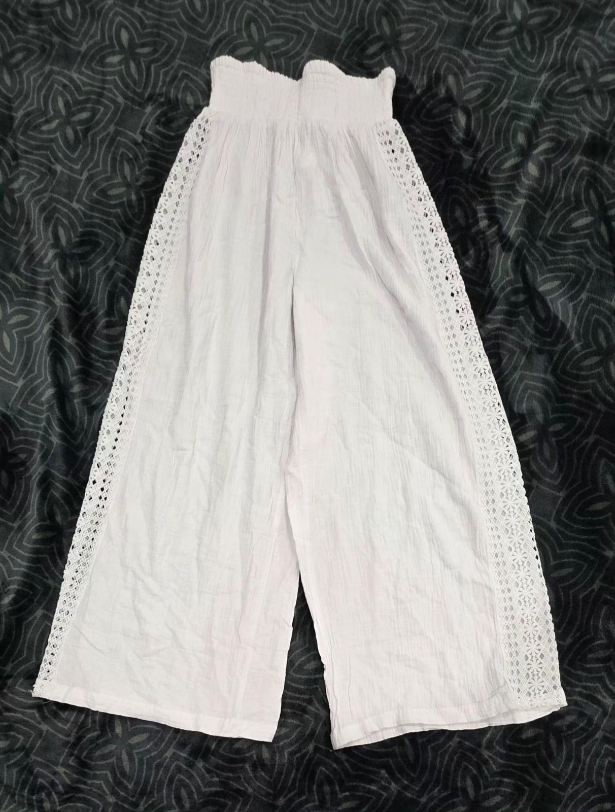 Michelle Lubs Womens White Cotton Wide Leg Lace Trim Pants Size M NWT