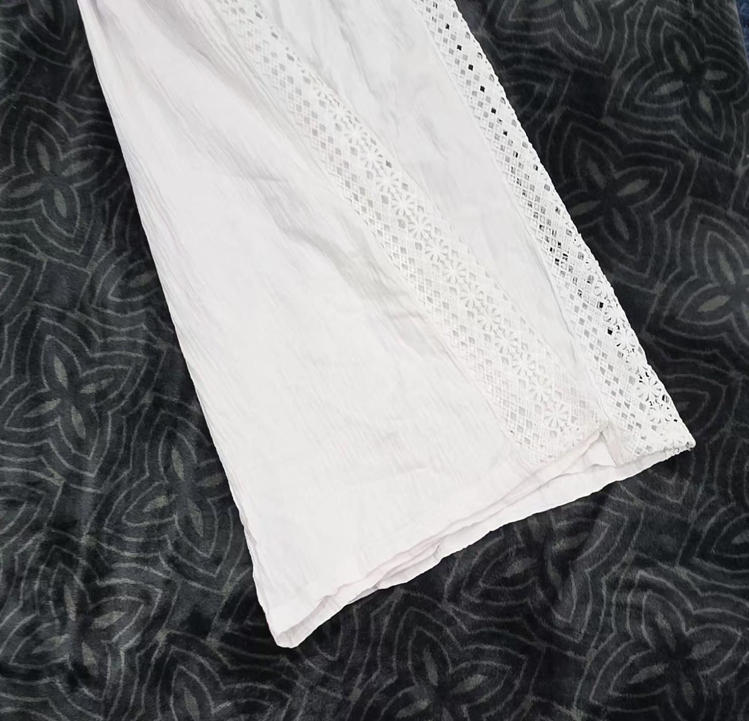 Michelle Lubs Womens White Cotton Wide Leg Lace Trim Pants Size M NWT - Image 3