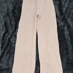 Michelle Lubs Womens Beige Crochet Knit Wide Leg Cotton Pants Size M NWT