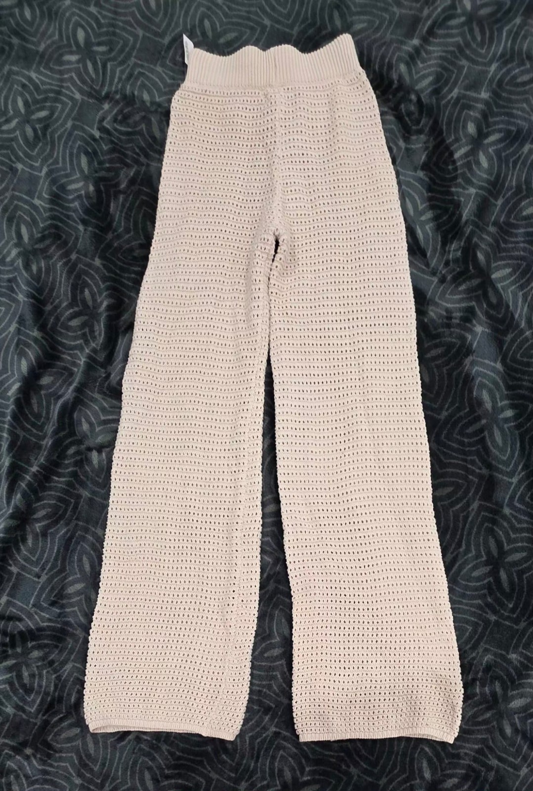 Michelle Lubs Womens Beige Crochet Knit Wide Leg Cotton Pants Size M NWT