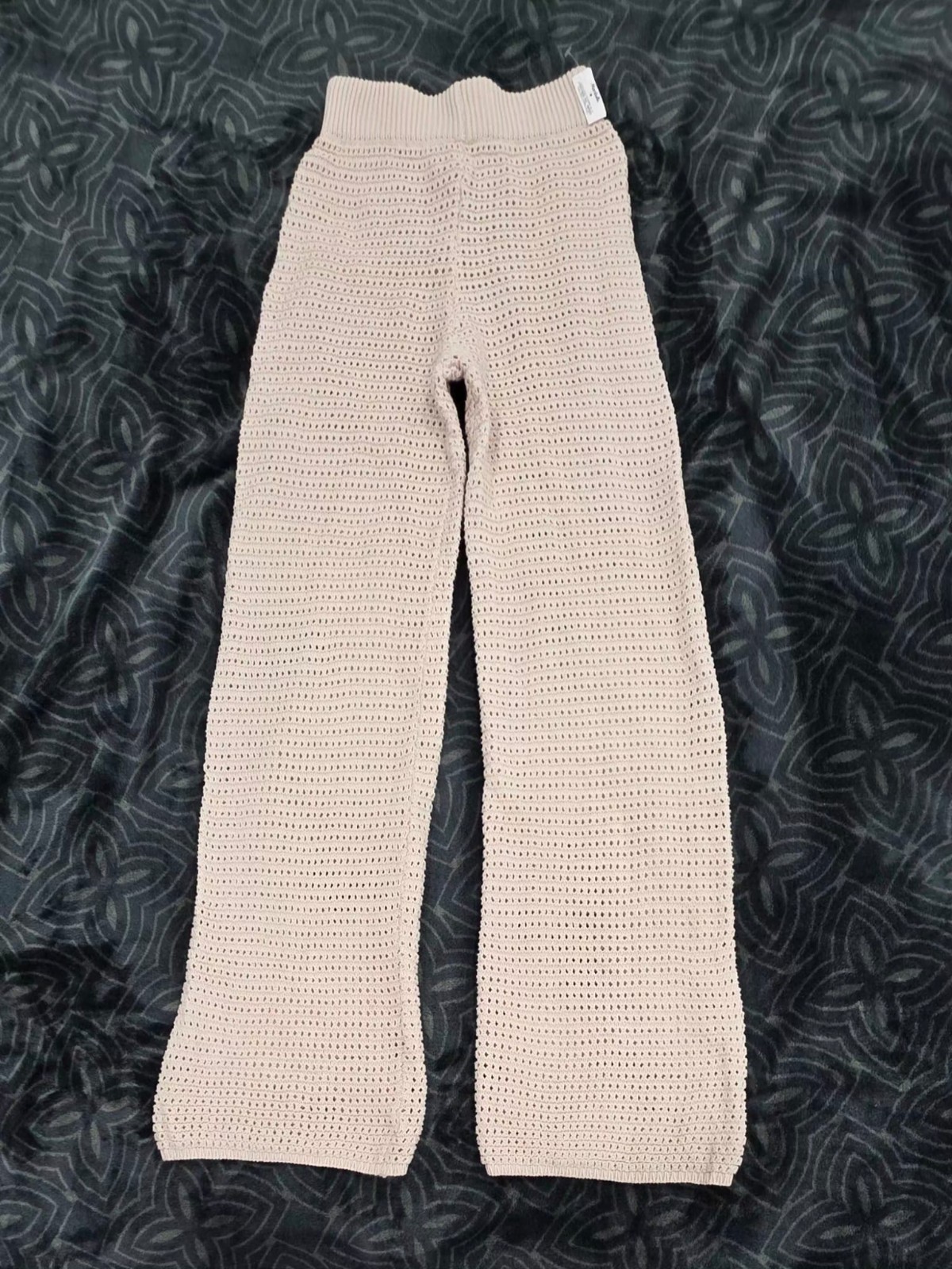 Michelle Lubs Womens Beige Crochet Knit Wide Leg Cotton Pants Size M NWT - Image 2