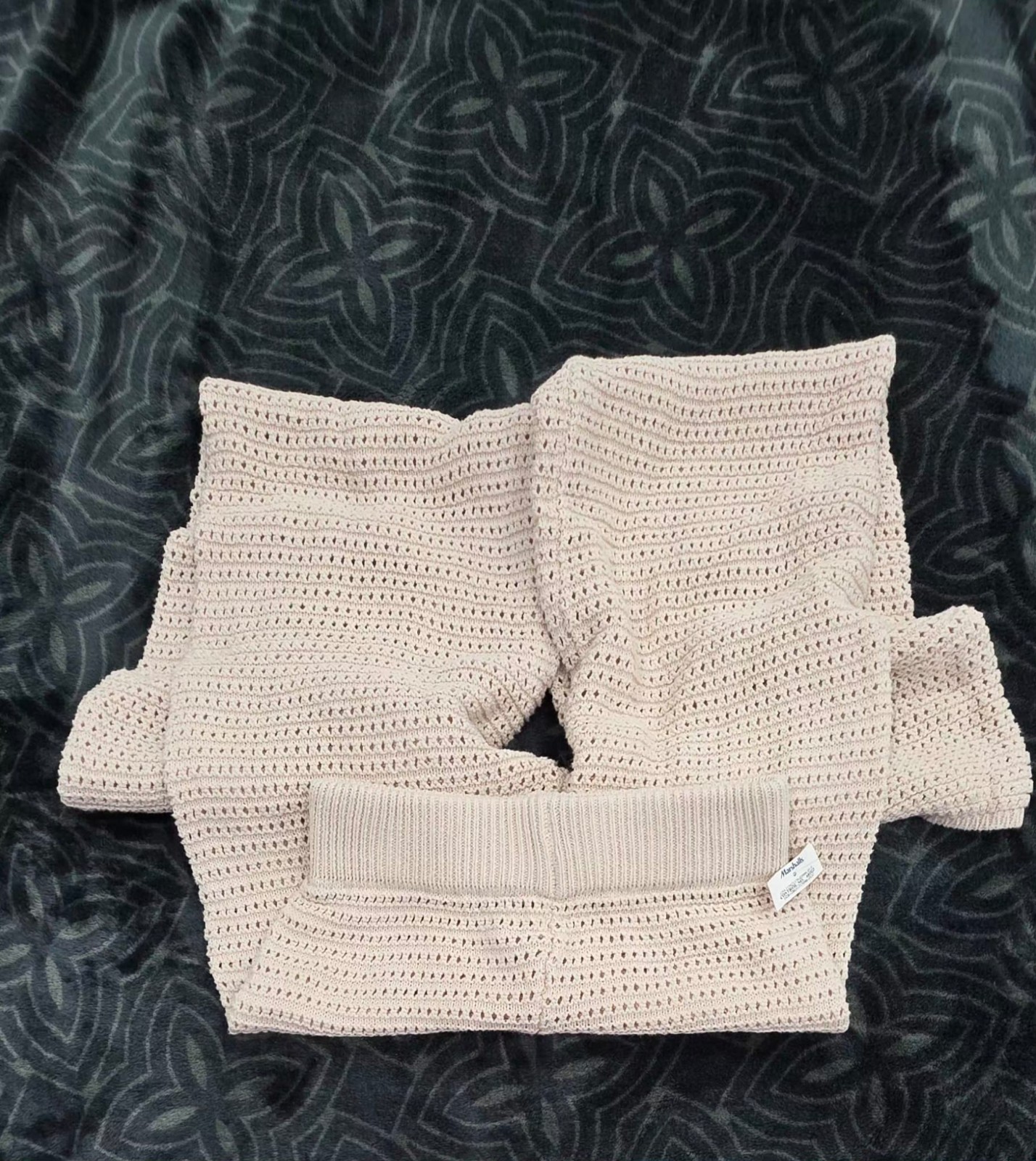 Michelle Lubs Womens Beige Crochet Knit Wide Leg Cotton Pants Size M NWT - Image 3