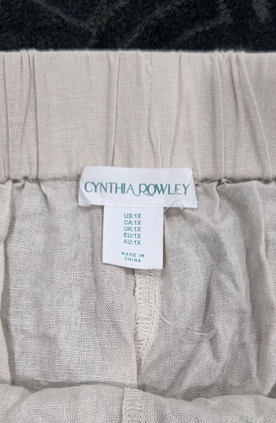 Cynthia Rowley Womens Plus 1X Beige Linen Capri Pants Embroidered Hem NWT - Image 4