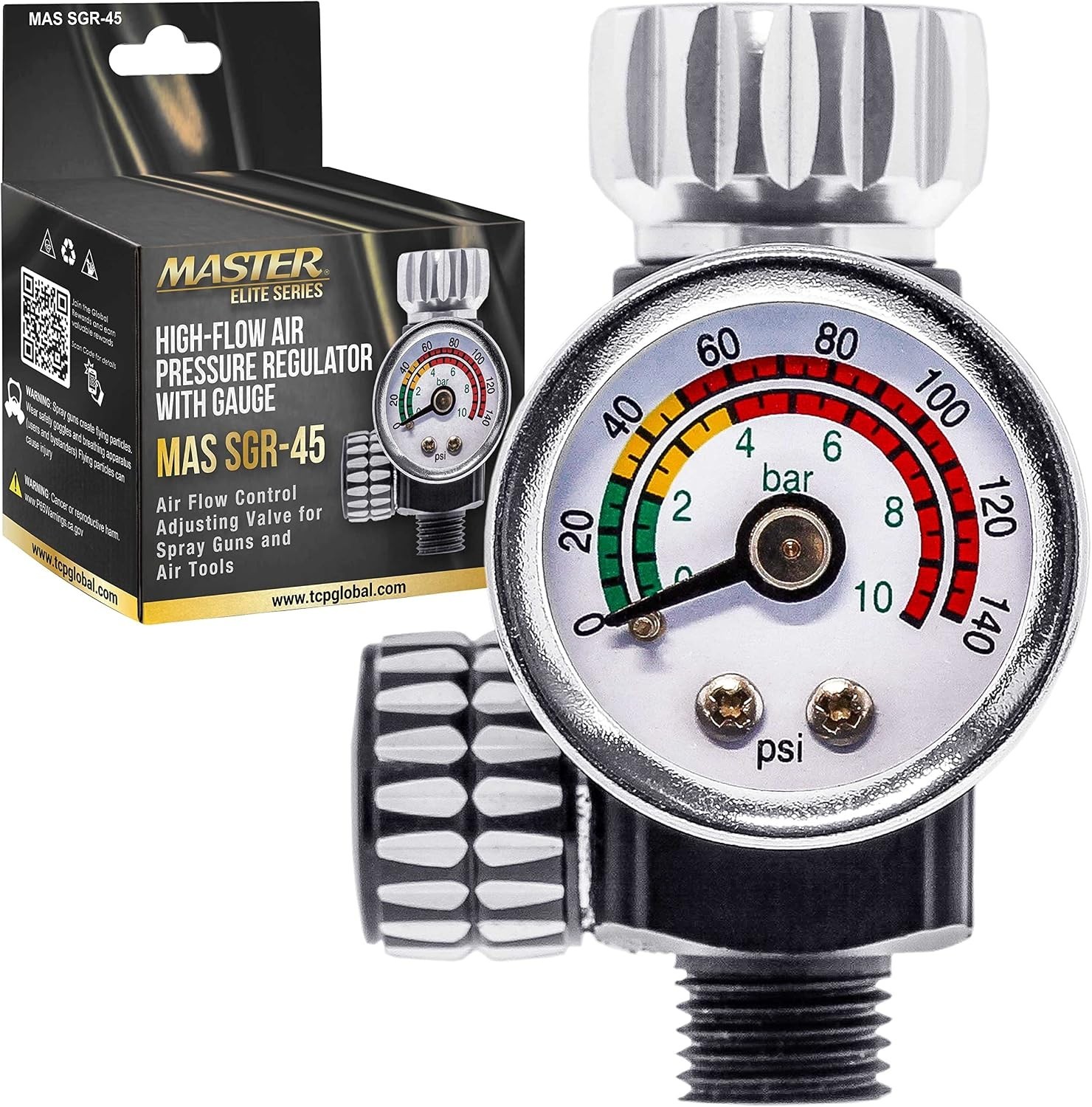 Master Elite High Flow Air Pressure Regulator with Gauge for Paint Spray Gun