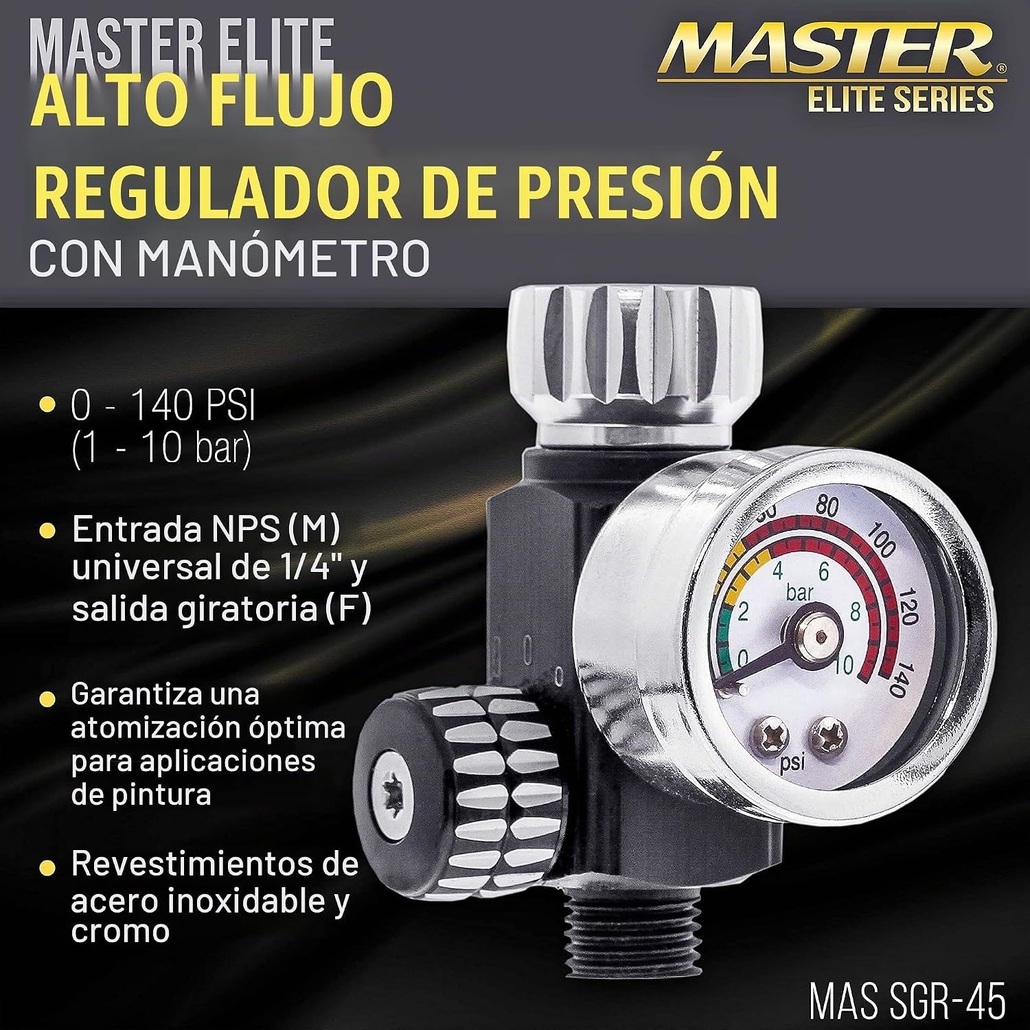 Master Elite High Flow Air Pressure Regulator with Gauge for Paint Spray Gun - Image 2