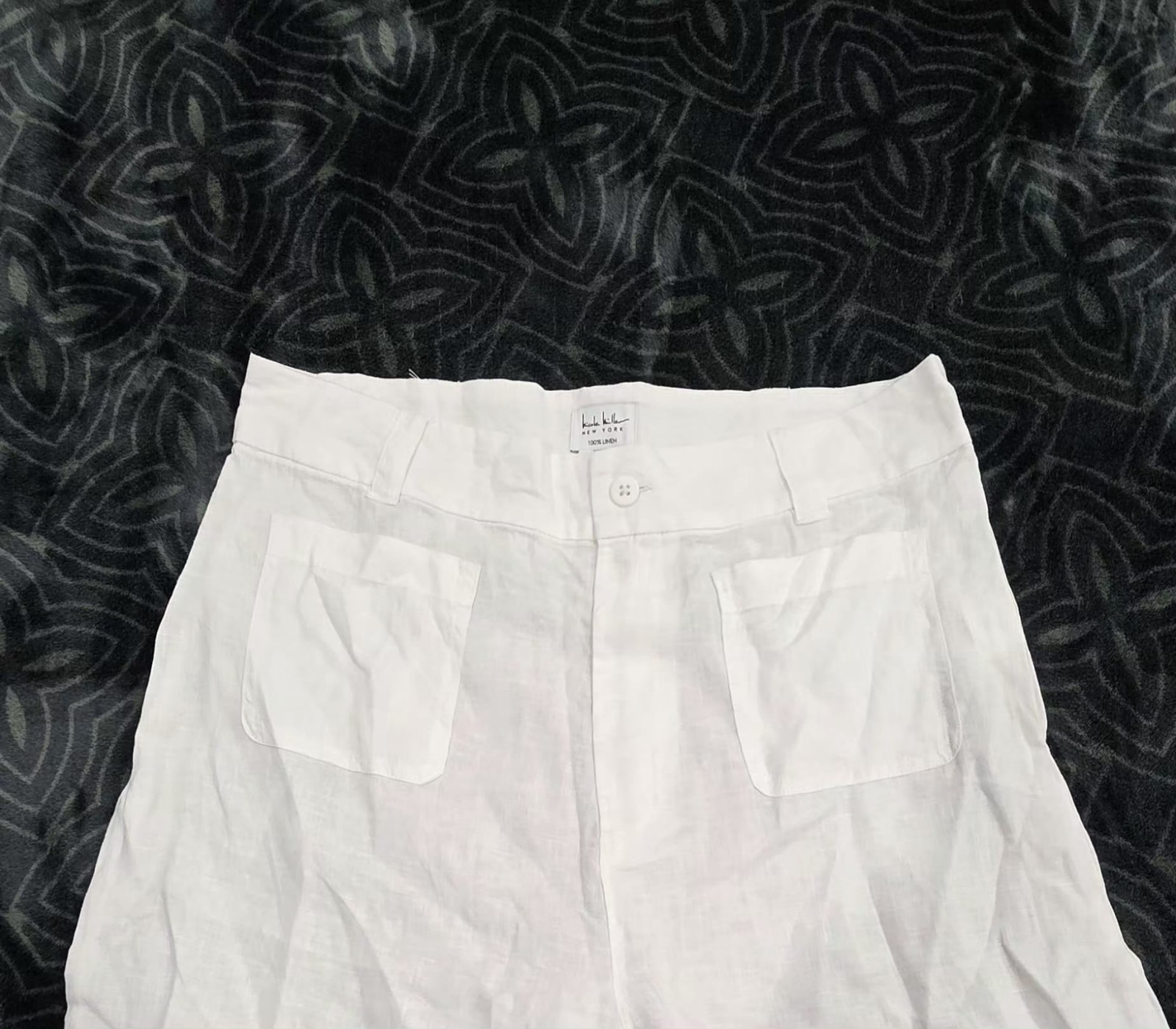 Nicole Miller Womens White 100% Linen Pants Pockets Belt Loops Size 12 NWT - Image 3