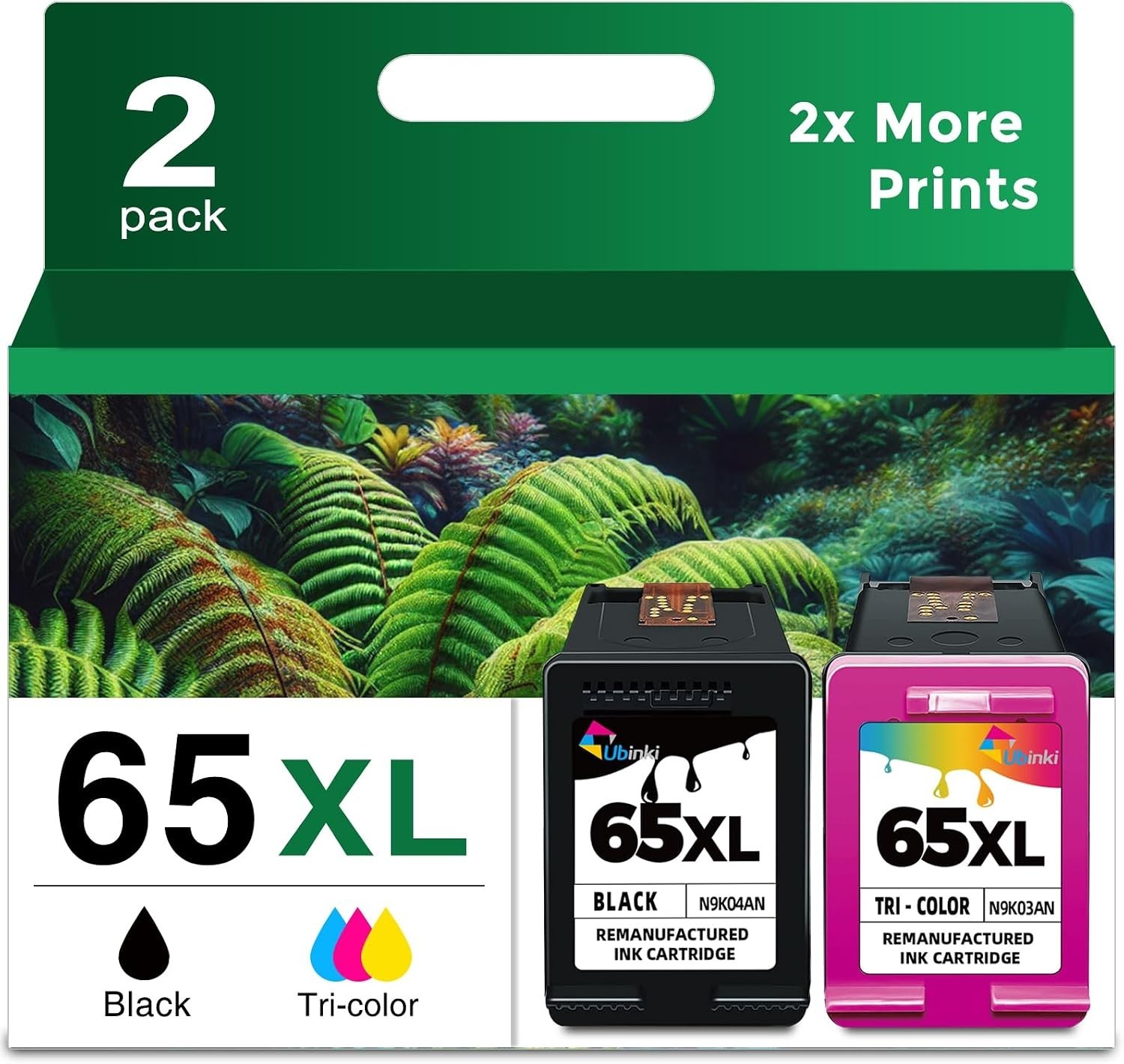 65XL Black Color Ink Cartridges for HP 65XL DeskJet 3755 2600 Envy 5055 2-Pack