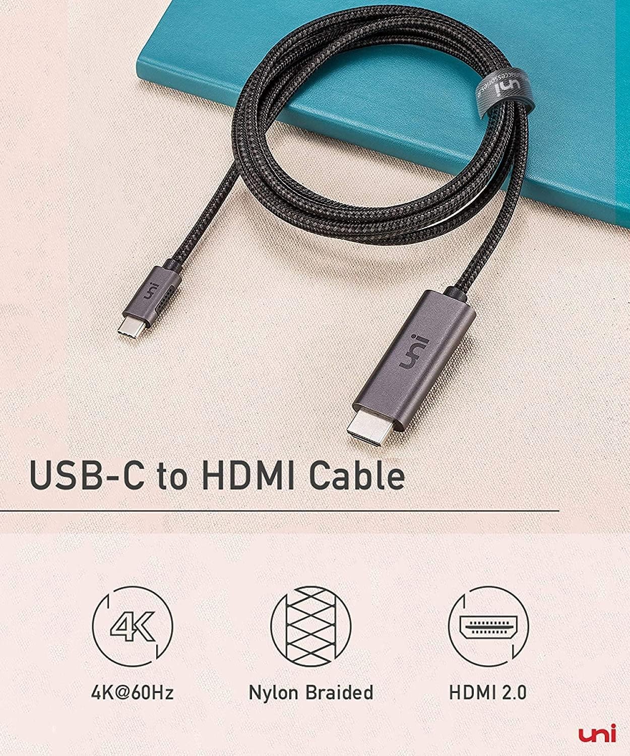 Uni USB C to HDMI Cable 3FT 4K 60Hz Thunderbolt 3/4 MacBook iPhone Samsung - Image 2