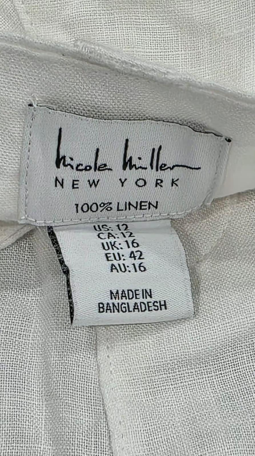 Nicole Miller Womens White 100% Linen Pants Pockets Belt Loops Size 12 NWT - Image 4