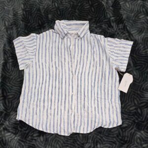 Midnight Sky Womens Blue White Vertical Stripe Button Up Shirt Size M NWT
