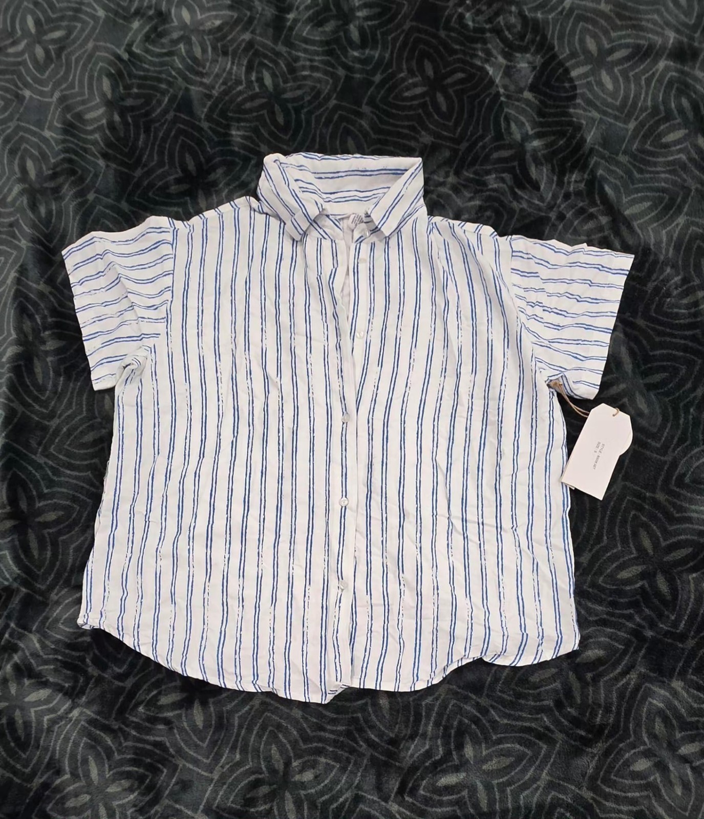 Midnight Sky Womens Blue White Vertical Stripe Button Up Shirt Size M NWT