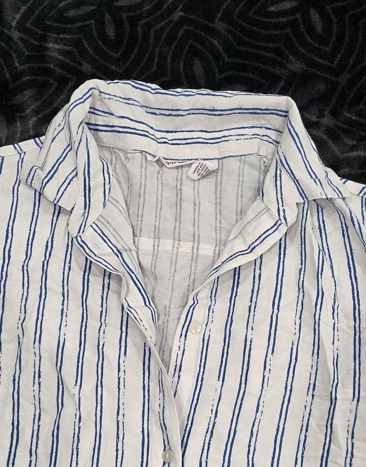 Midnight Sky Womens Blue White Vertical Stripe Button Up Shirt Size M NWT - Image 3