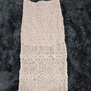 Womens Beige Crochet Lace Cotton Skirt Scalloped Hem Lined Size M NWT