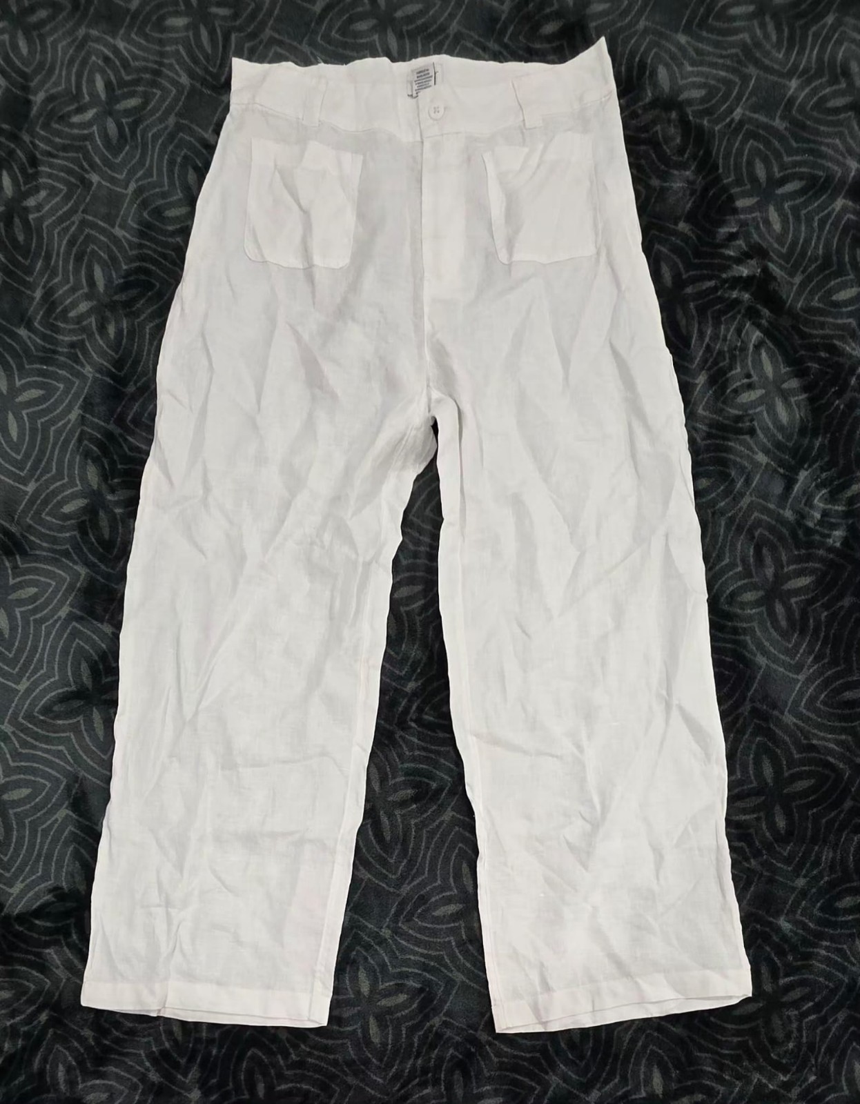 Nicole Miller Womens White 100% Linen Pants Pockets Belt Loops Size 12 NWT