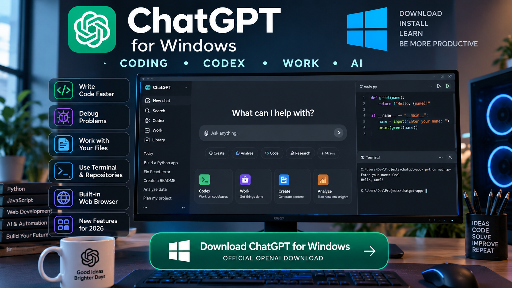 How to Use the ChatGPT Windows App in 2026: Coding, Codex, Work & New Features