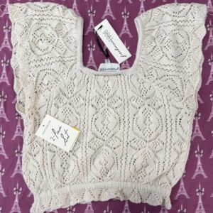 Forever 1996 Womens Cream Knit Lace Square Neck Short Sleeve Top