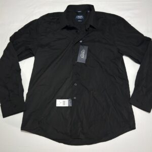 Chaps Mens L 16-16.5 Black Slim Fit Stretch Dress Shirt Performance NWT