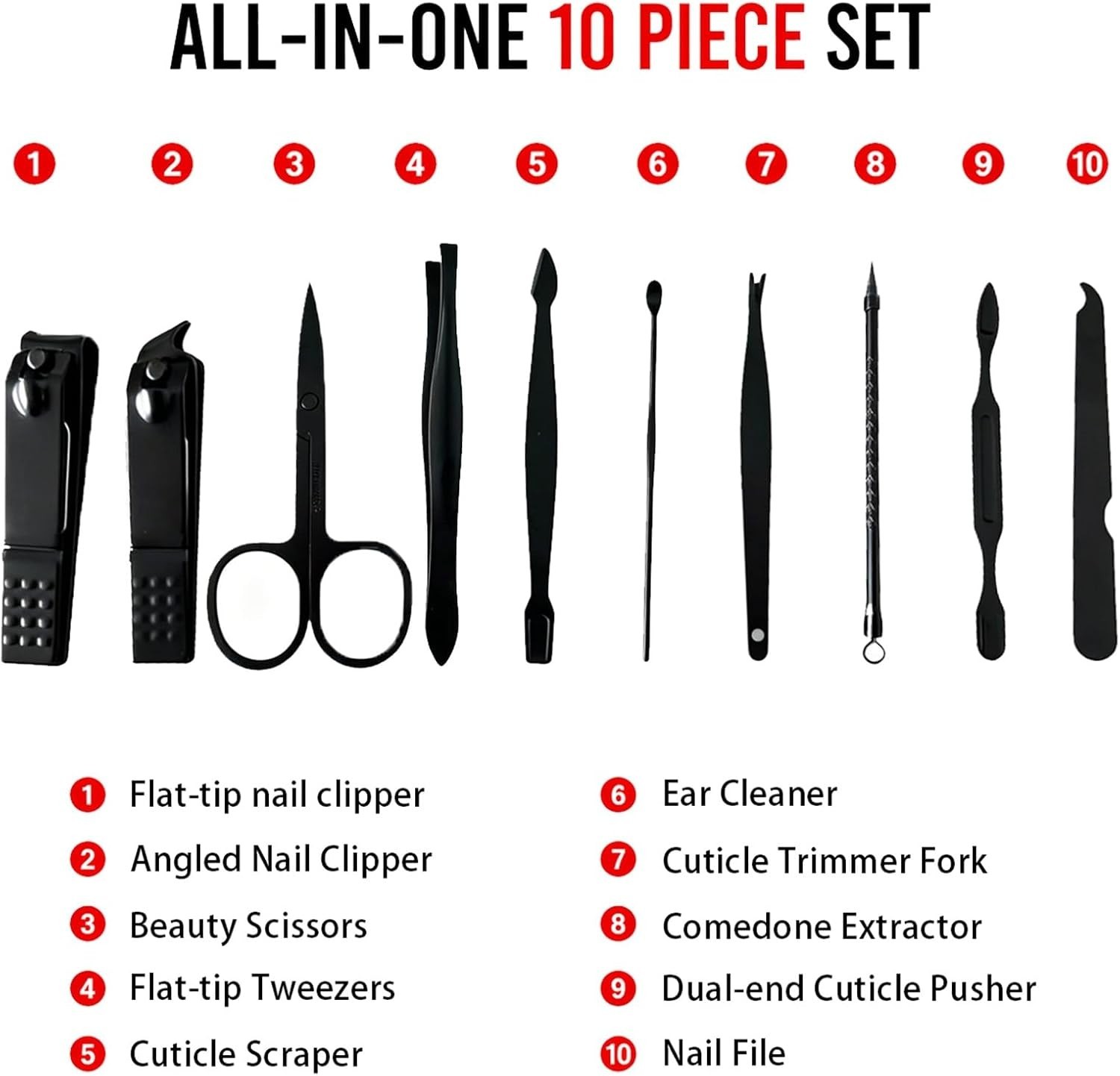 10 in 1 Manicure Pedicure Set Stainless Steel Nail Clipper Grooming Travel Kit - Imagen 7