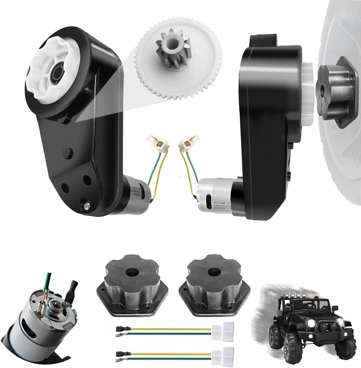 JRRXM 2PCS 24V RS555 35000RPM Motor Gearbox Steel Gear Ride On Car Upgrade Kit