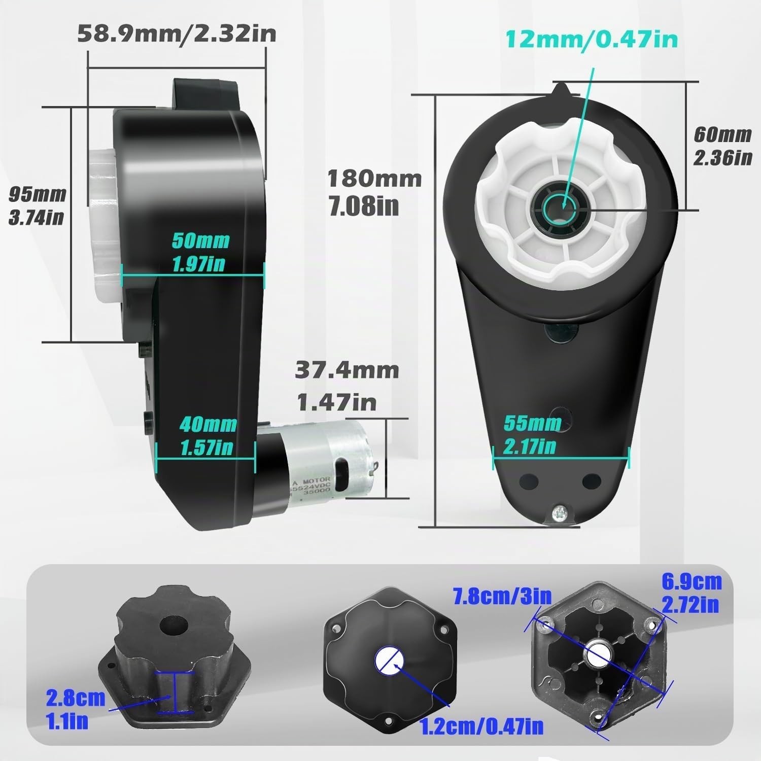 JRRXM 2PCS 24V RS555 35000RPM Motor Gearbox Steel Gear Ride On Car Upgrade Kit - Imagen 4