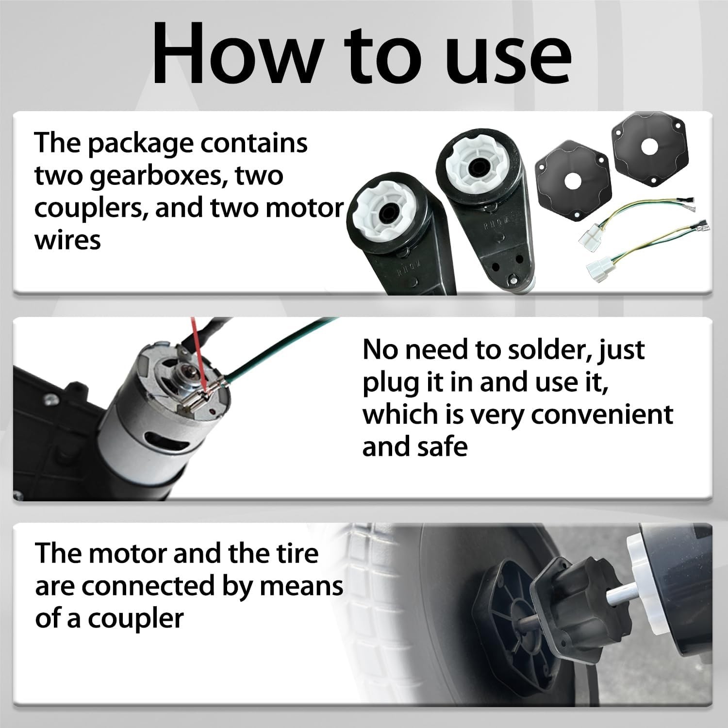 JRRXM 2PCS 24V RS555 35000RPM Motor Gearbox Steel Gear Ride On Car Upgrade Kit - Imagen 5